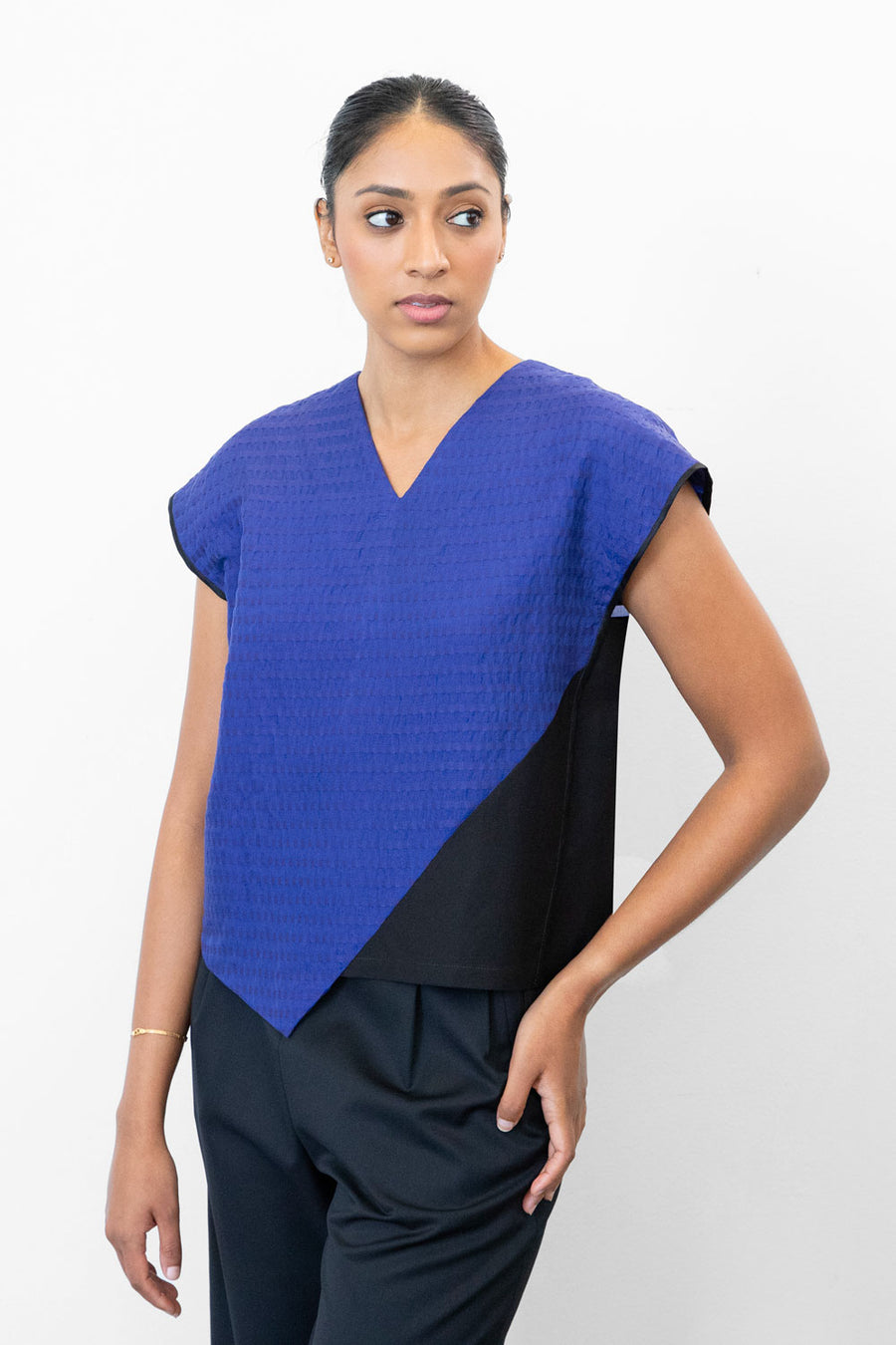 Asymmetrical V-Neck Top - Eggplant