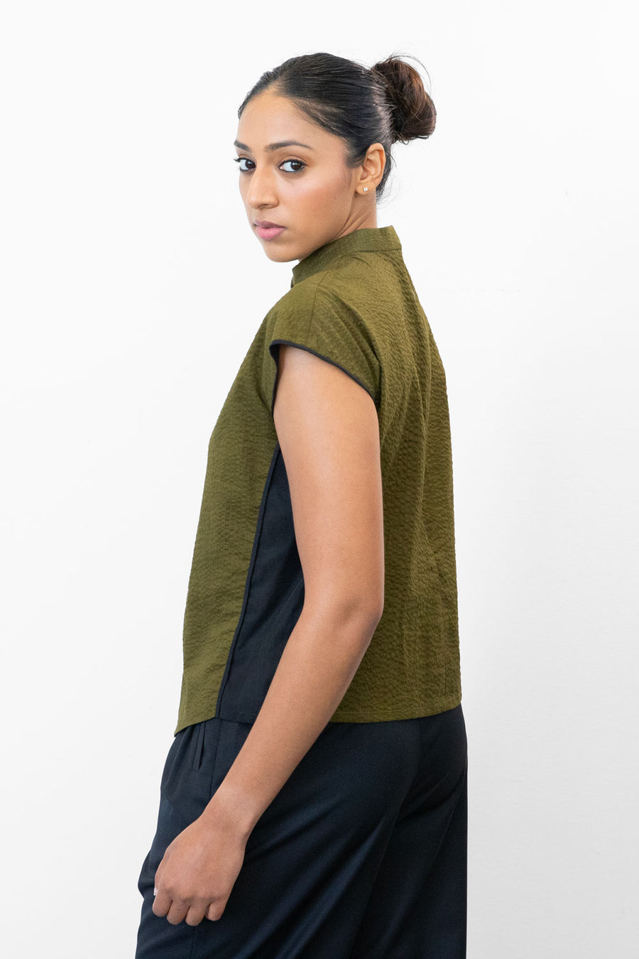 Asymmetrical Qipao Top - Olive