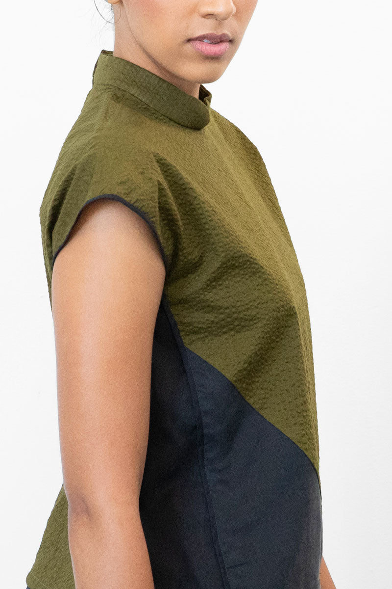 Asymmetrical Qipao Top - Olive